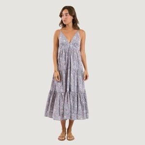 Sundays Womens Dress Felton Midi Floral V Neck Tiered A Line Boho NWT